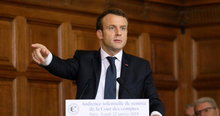French President Emmanuel Macron delivers a speech during the Court of Auditors solemn hearing to ma