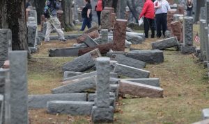 Toppled Jewish headstones (illustration)